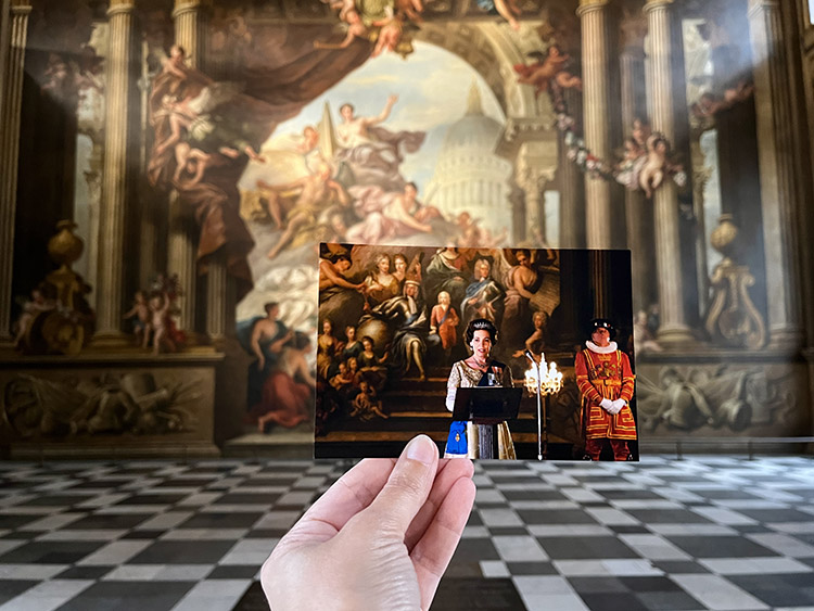 Szene aus "The Crown" im Old Royal Naval College, Greenwich