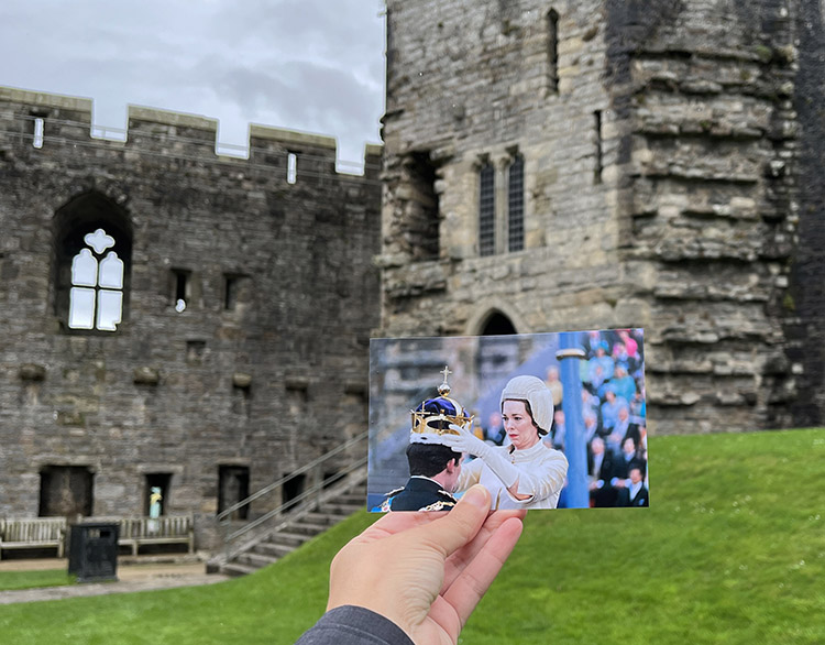 Szene aus "The Crown", Caernarfon Castle, Wales